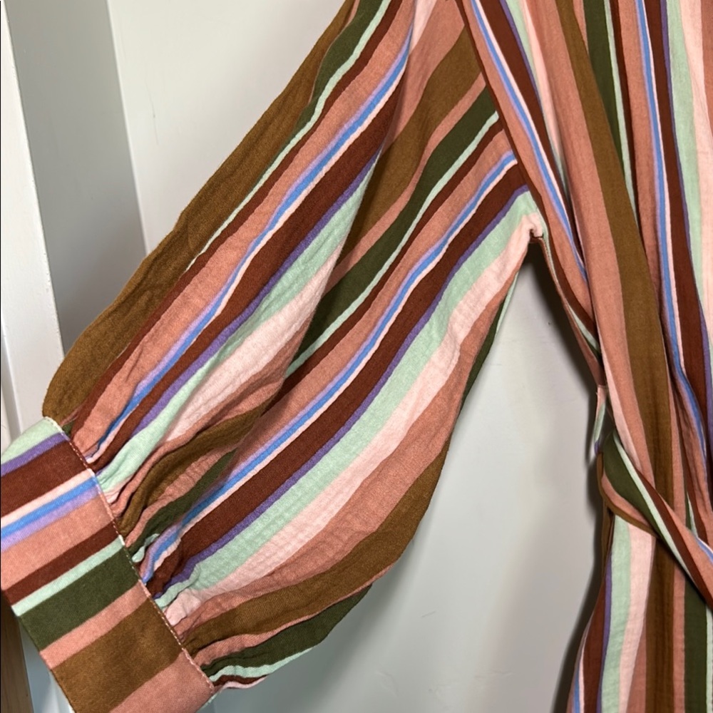 Nordstrom Striped Multicolor Wrap Jacket 1X Cotton Gauze Belted - Picture 11 of 16